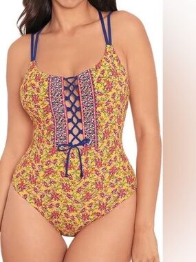 Skinny Dippers Medium Swimsuit Jelly Beans Suga Babe Lace Up Front NWT